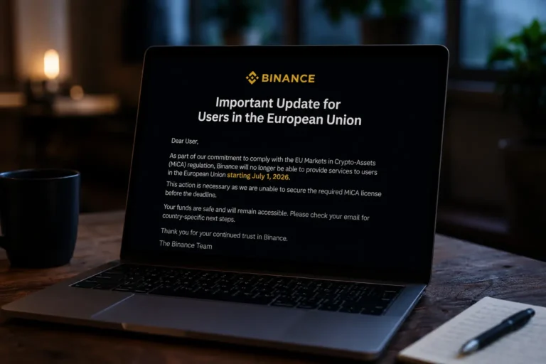 Binance keskeyttää EU-palvelut MiCA-luvan epäämisen jälkeen
